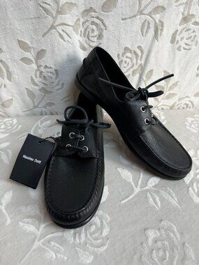 Massimo Dutti Black Leather Lace-Up Loafers Flats Deck Shoes NWT Womans 8